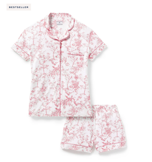 Women's Pima Short Sleeve Short Set in Pink Timeless Toile
