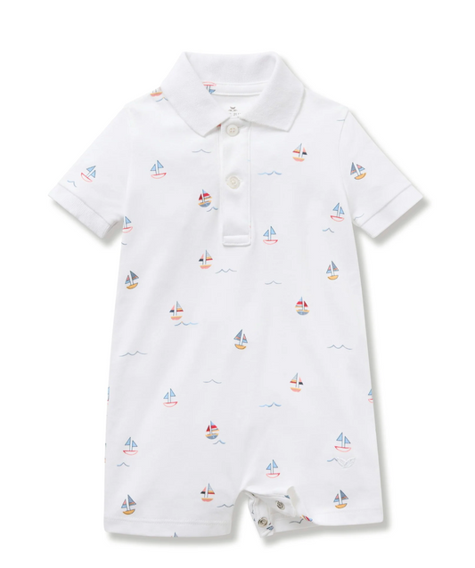 Boy's Pima Summer Romper in Bateau