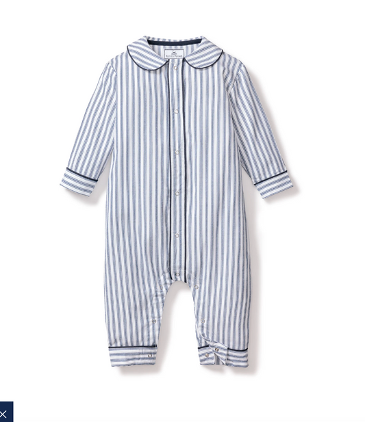 Baby's Twill Cambridge Romper in Navy French Ticking 12-18 Months