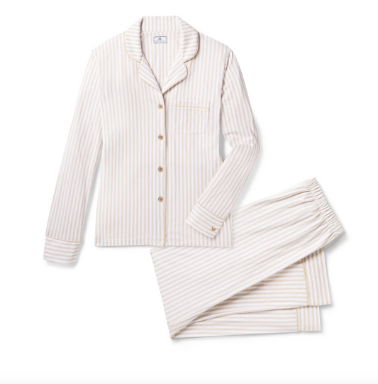 Women's Pima Pajama Set in Camel Ticking