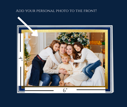 Embossed Navy and Gold Foil Border Christmas Photo Card Set