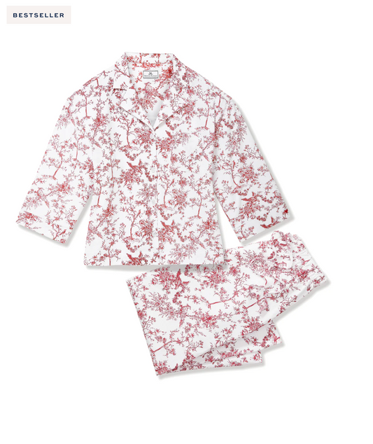 The Olivia Wide Leg Pima Pajama Set in Red Timeless Toile