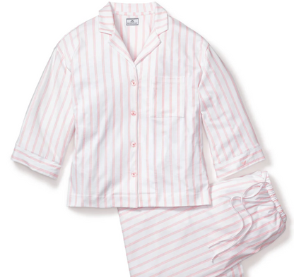 The Olivia Wide Leg Pima Pajama Set in Pink Stripe