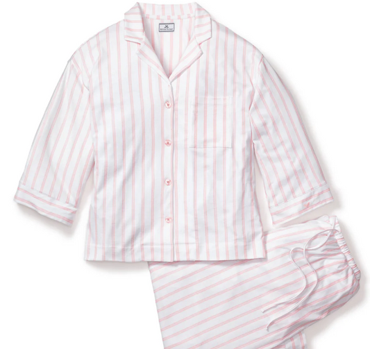 The Olivia Wide Leg Pima Pajama Set in Pink Stripe