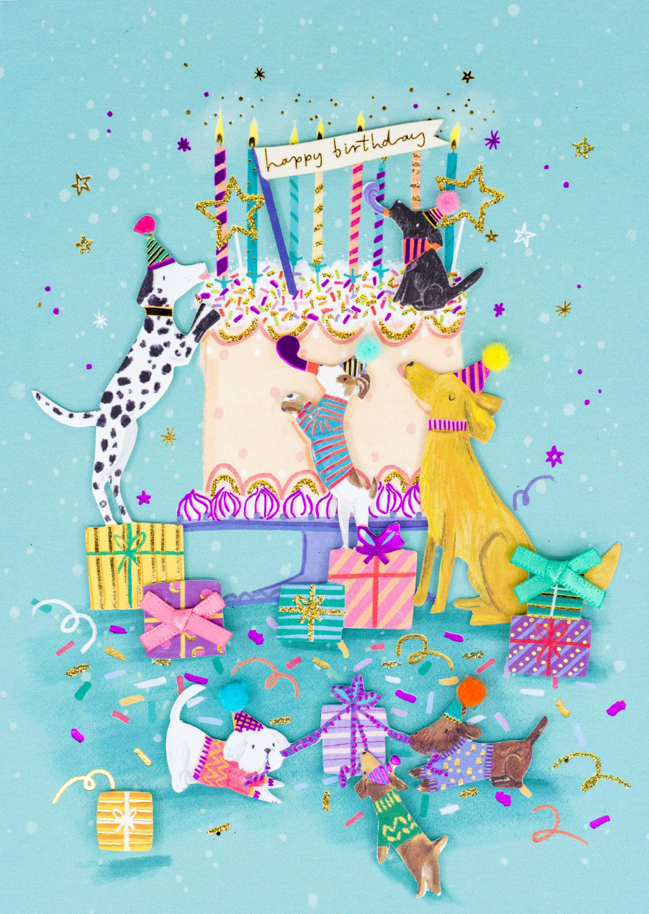 Dogs With Cake Birthday Card NEW