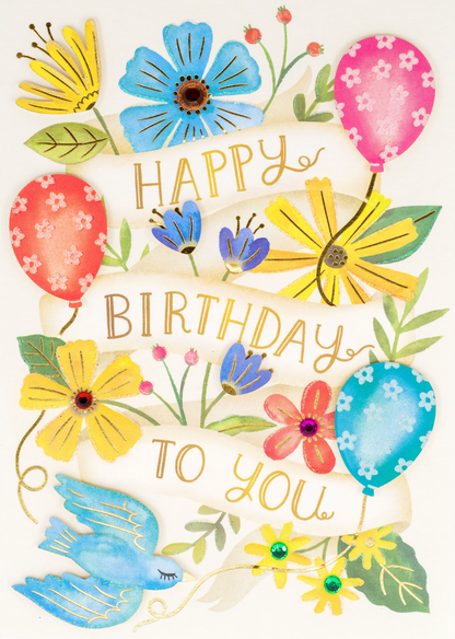 Happy Birthday Banner With Balloons Birthday Card NEW