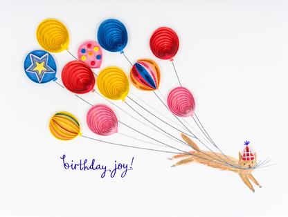 Quilled Cat with Balloons Birthday Card NEW