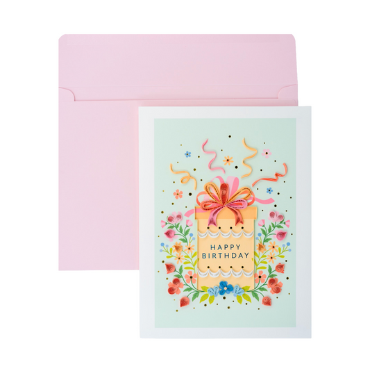 Quilled Present and Flowers Birthday Card NEW