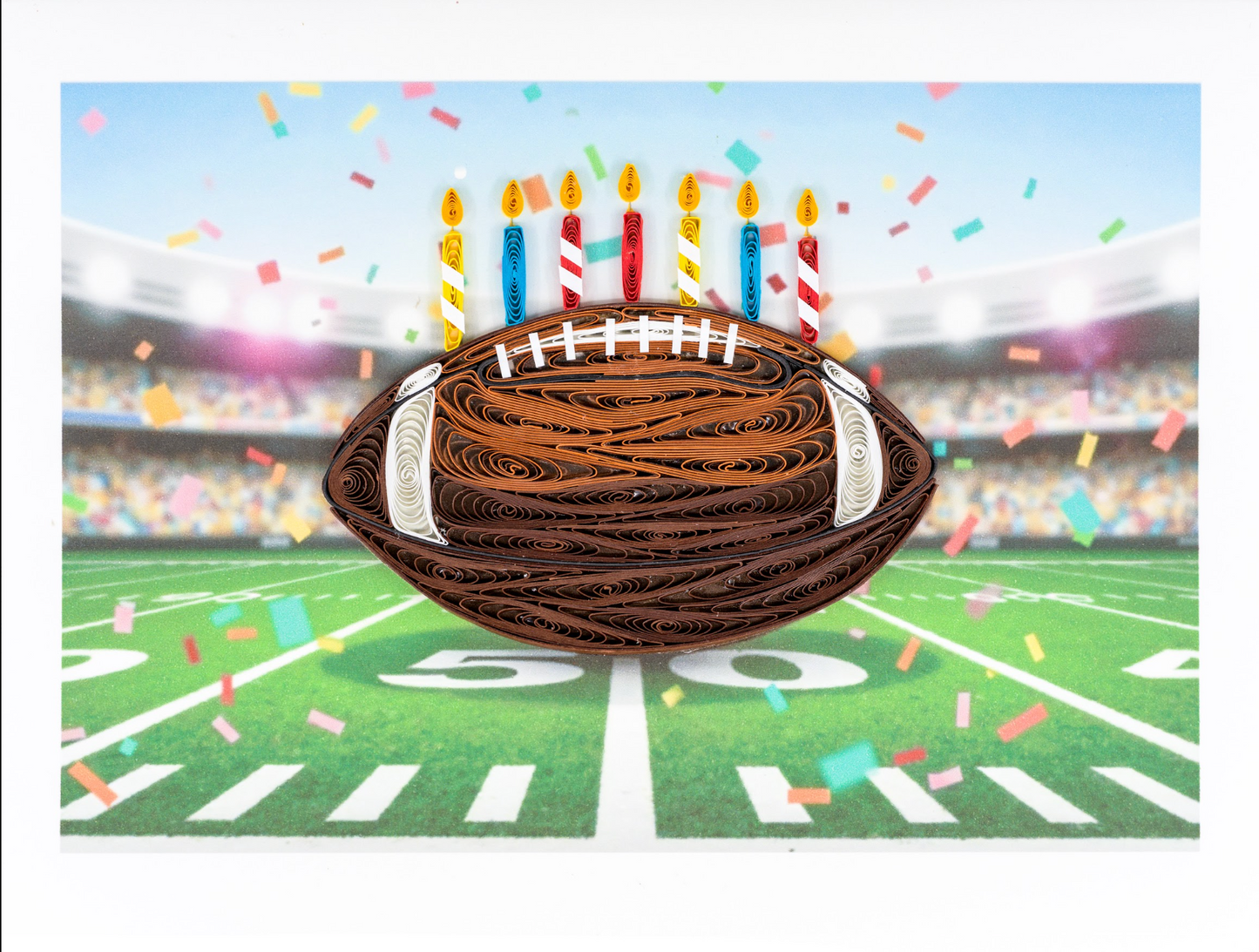 Quilled Football with Candles Birthday Card NEW