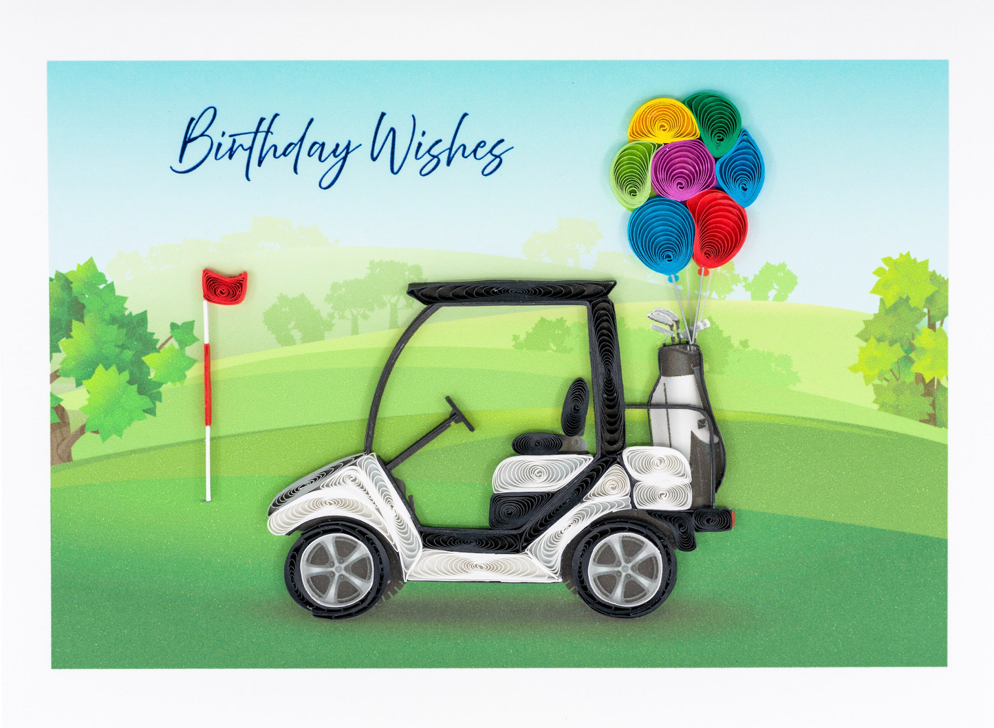 Quilled Golf Cart and Balloons Birthday Card NEW