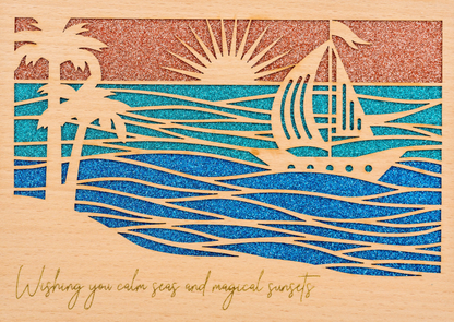 Laser-cut Sailboat & Waves Birthday Card NEW