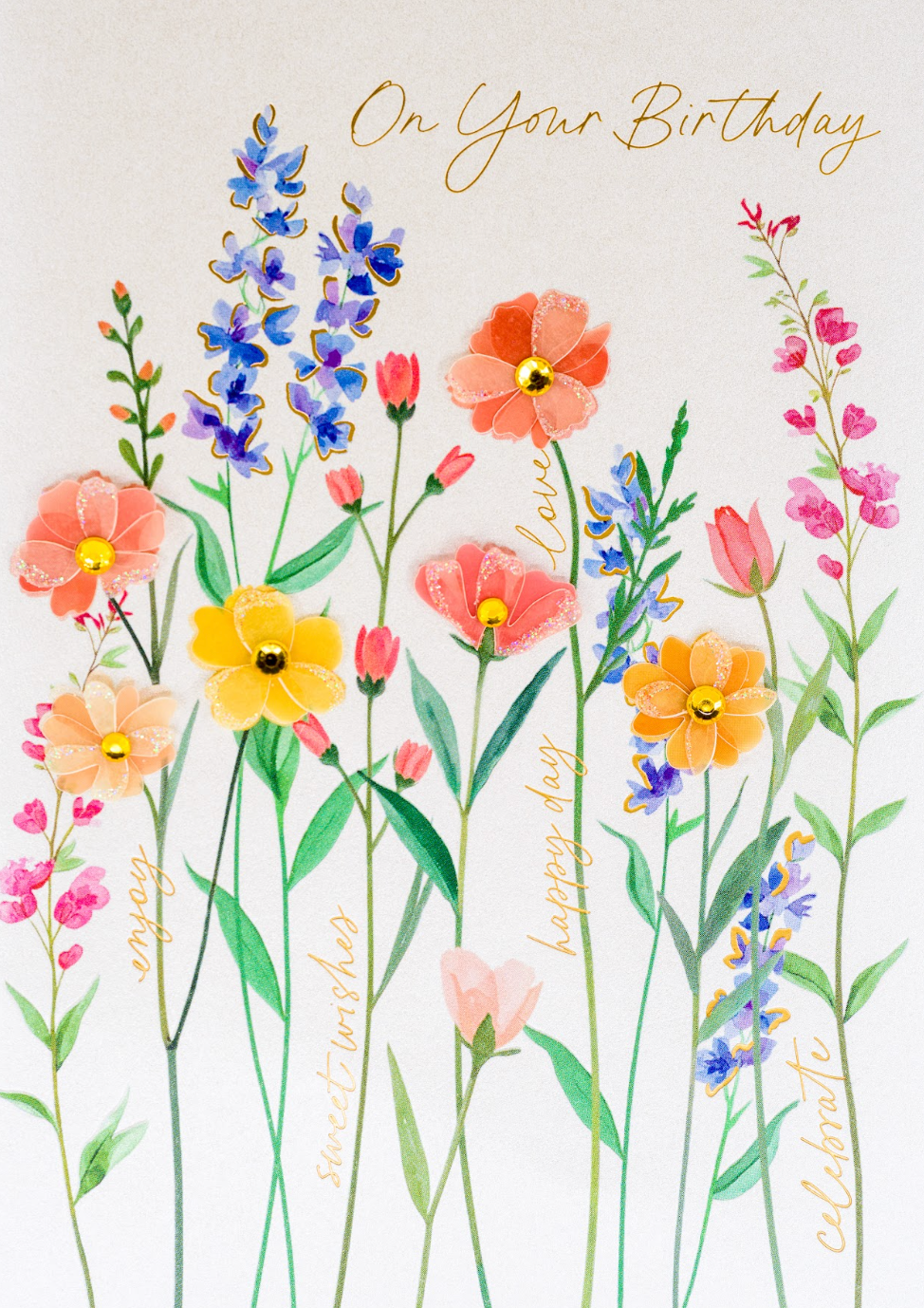 Vellum Growing Flowers Birthday Card NEW