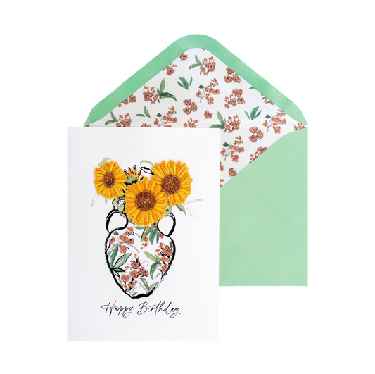 Embroidered Sunflowers Birthday Card NEW