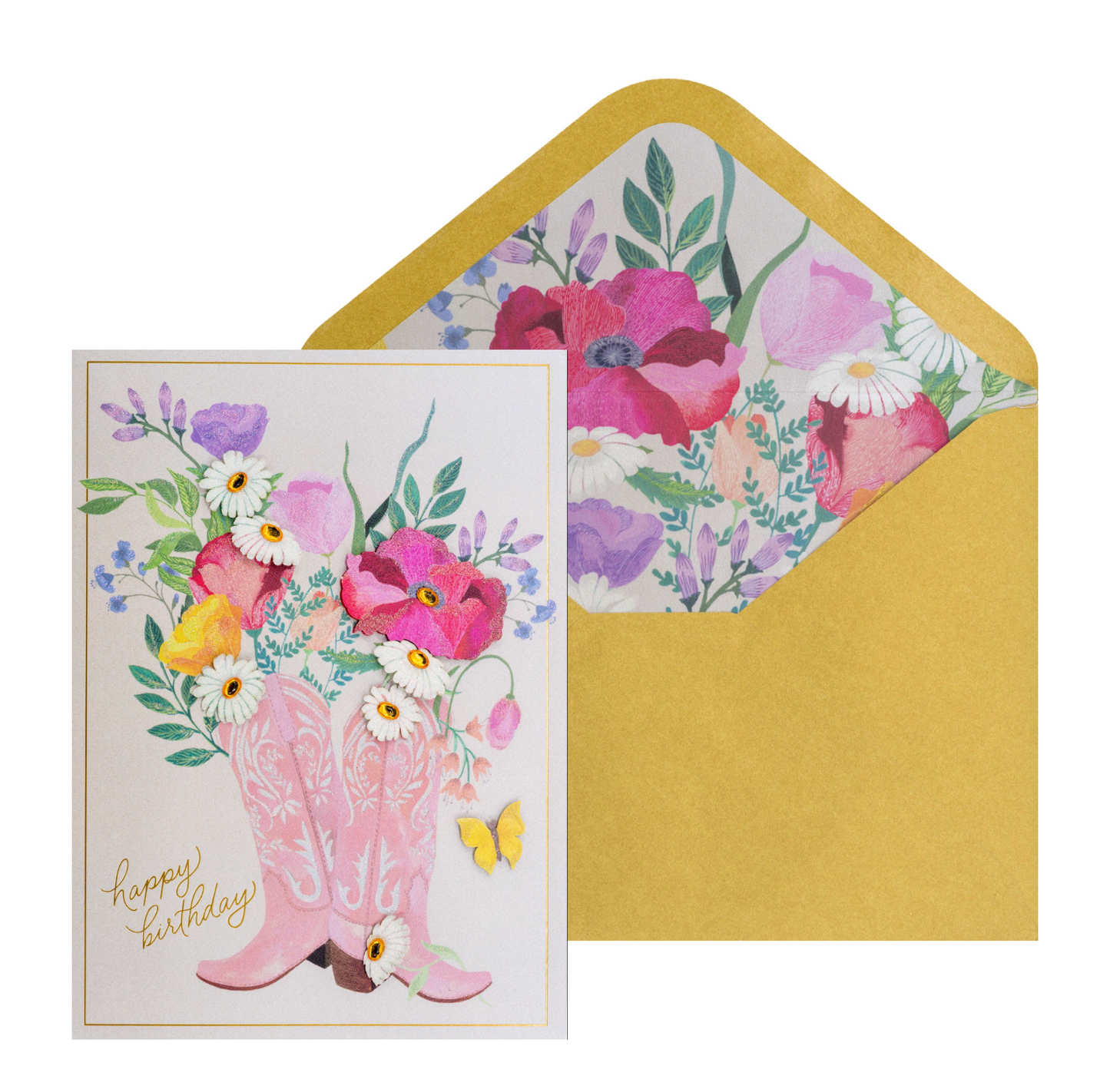 Pink Cowgirl Boots Birthday Card NEW