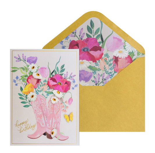 Pink Cowgirl Boots Birthday Card NEW