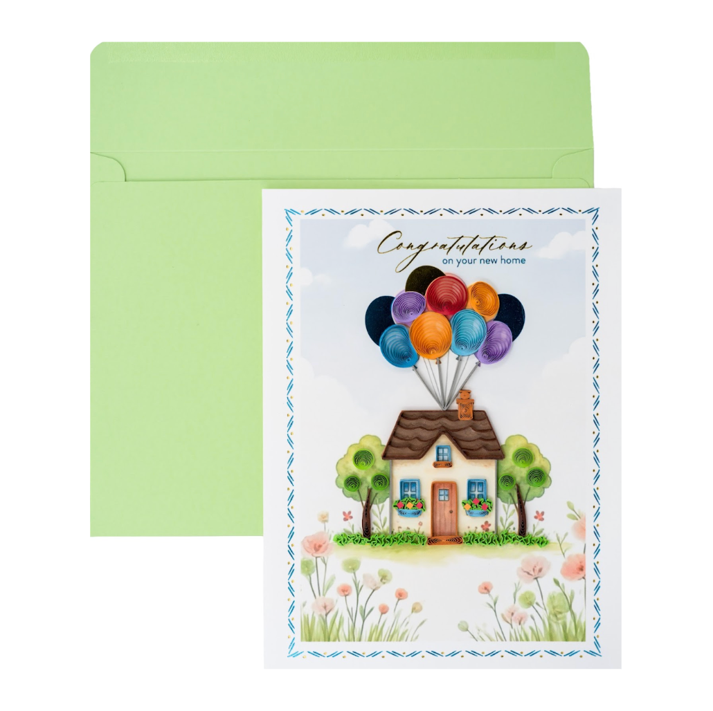 Quilled House & Balloons New Home Card NEW