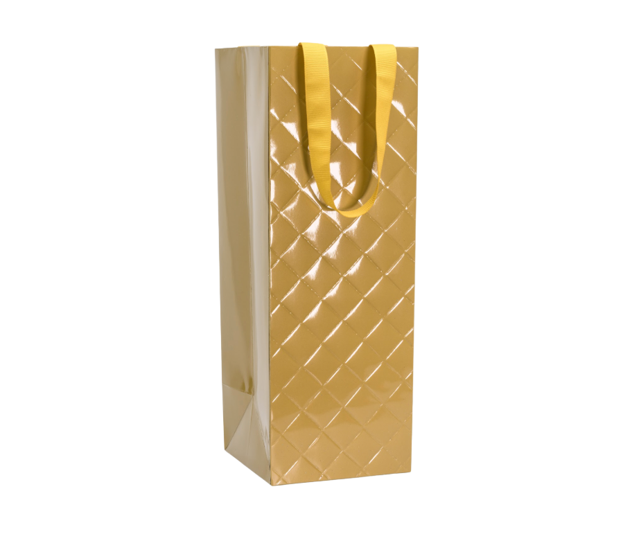 Diamond Weave Gold Bottle Gift Bag