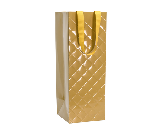 Diamond Weave Gold Bottle Gift Bag