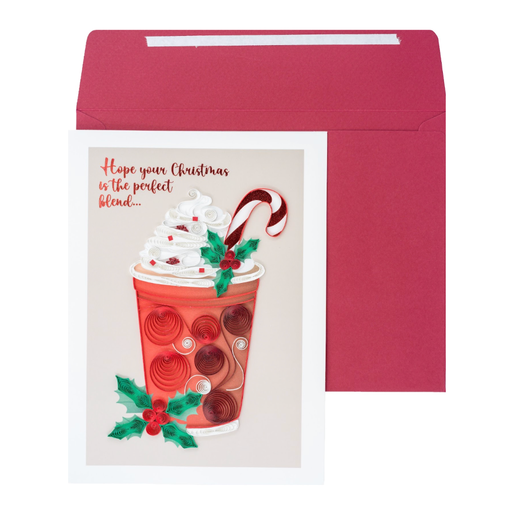 Quilled Peppermint Latte Christmas Card NEW