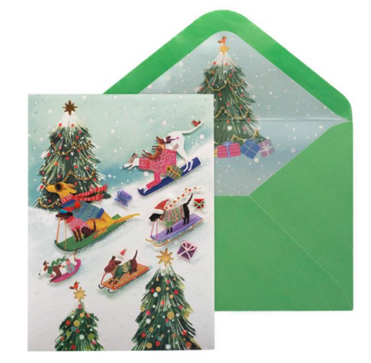 Sledding Dogs Christmas Card NEW