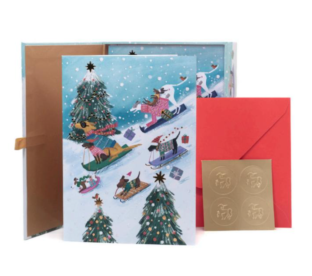 Sledding Dogs Keepsake Boxed Christmas Cards