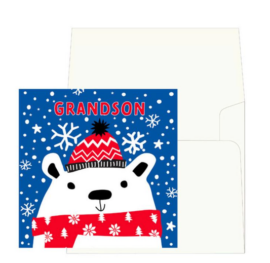 Grandson Bear with Mug Christmas Card NEW