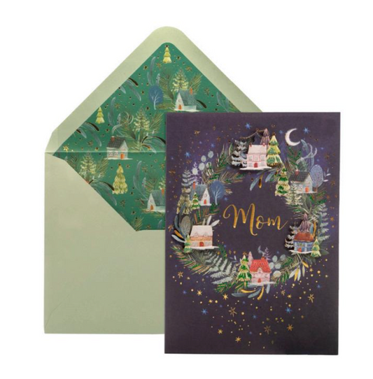 Mom Little House Wreath Christmas Card NEW