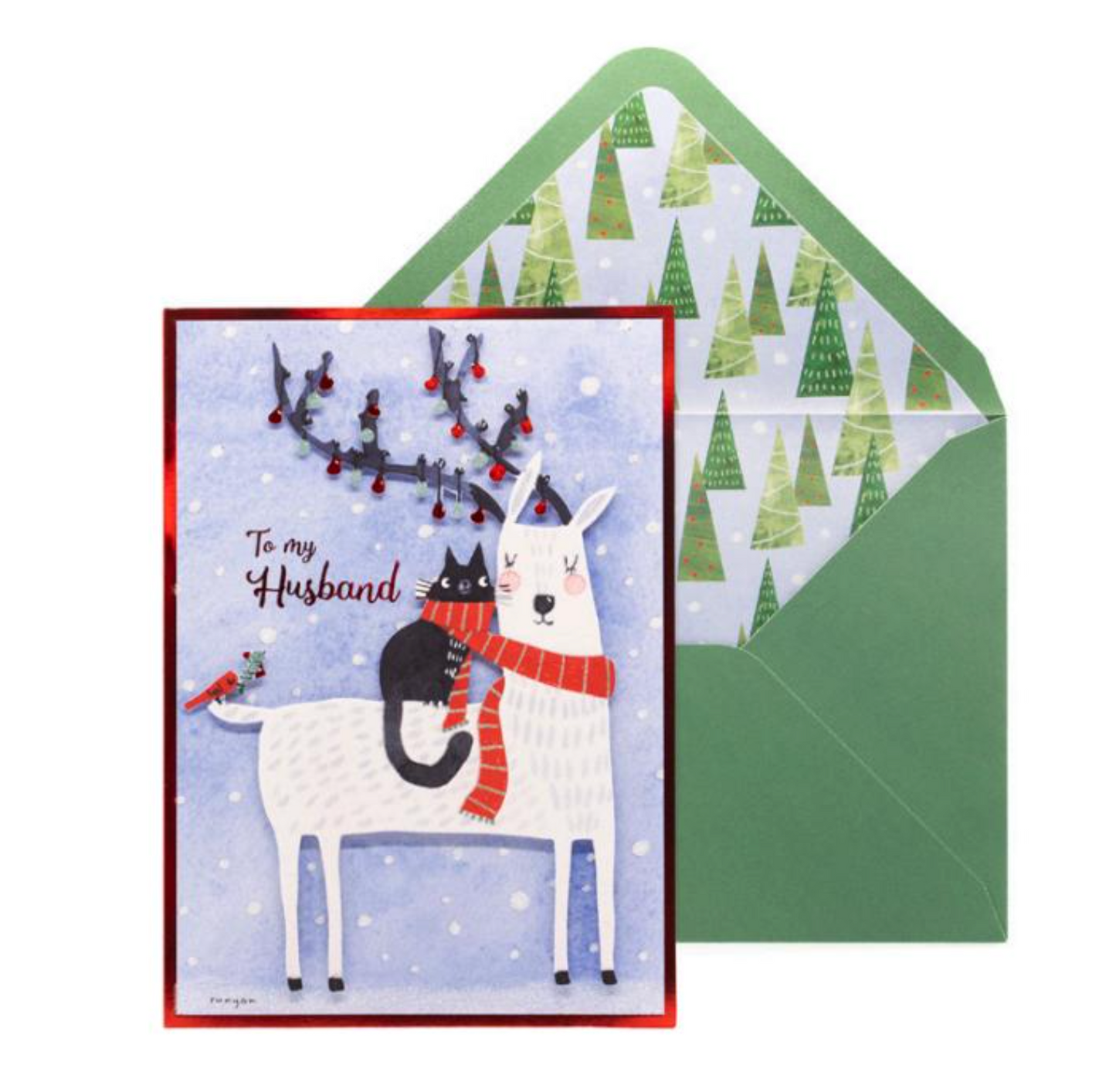 Husband Sharing Winter Scarf Christmas Card NEW