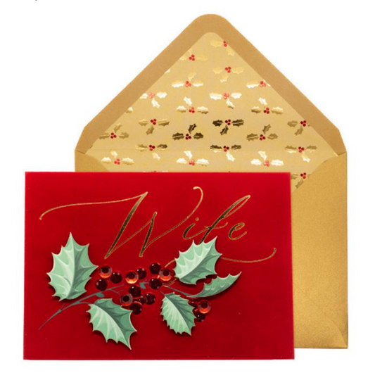 Wife Flocking with Holly Christmas Card NEW