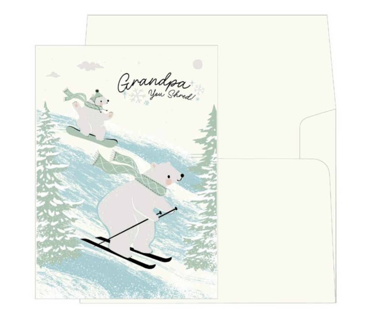 Grandpa  Bears with Skis Christmas Card NEW