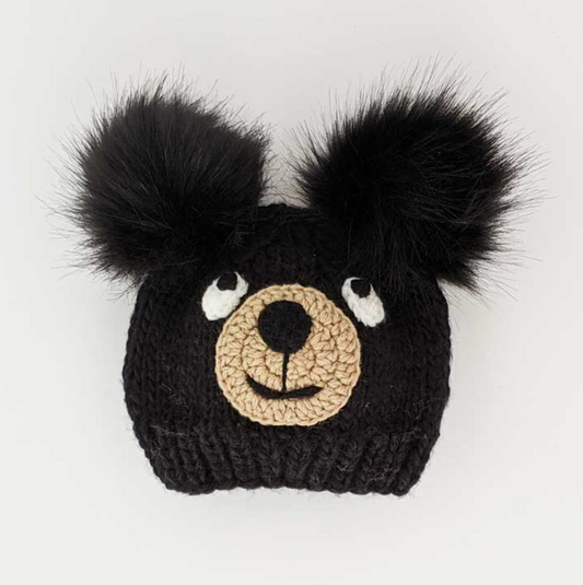 Black Bear Knit Beanie Hat For Babies, Toddlers & Kids