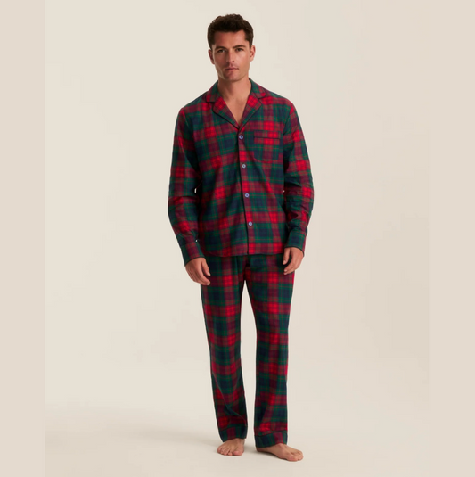 Men's Twill Pajama Set in St. James Tartan Red