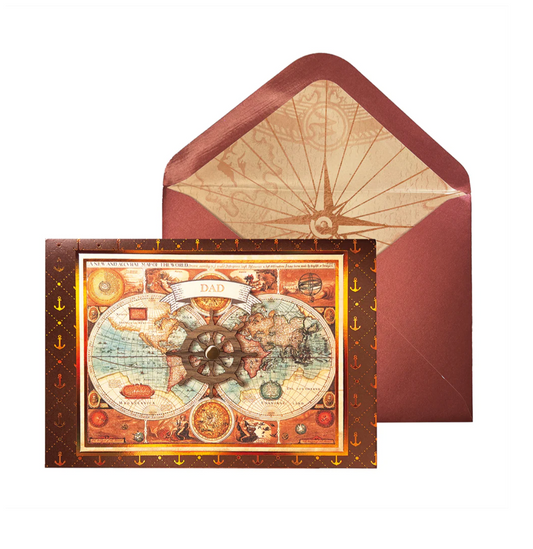 World Map and Metal Plaque Father's Day Card