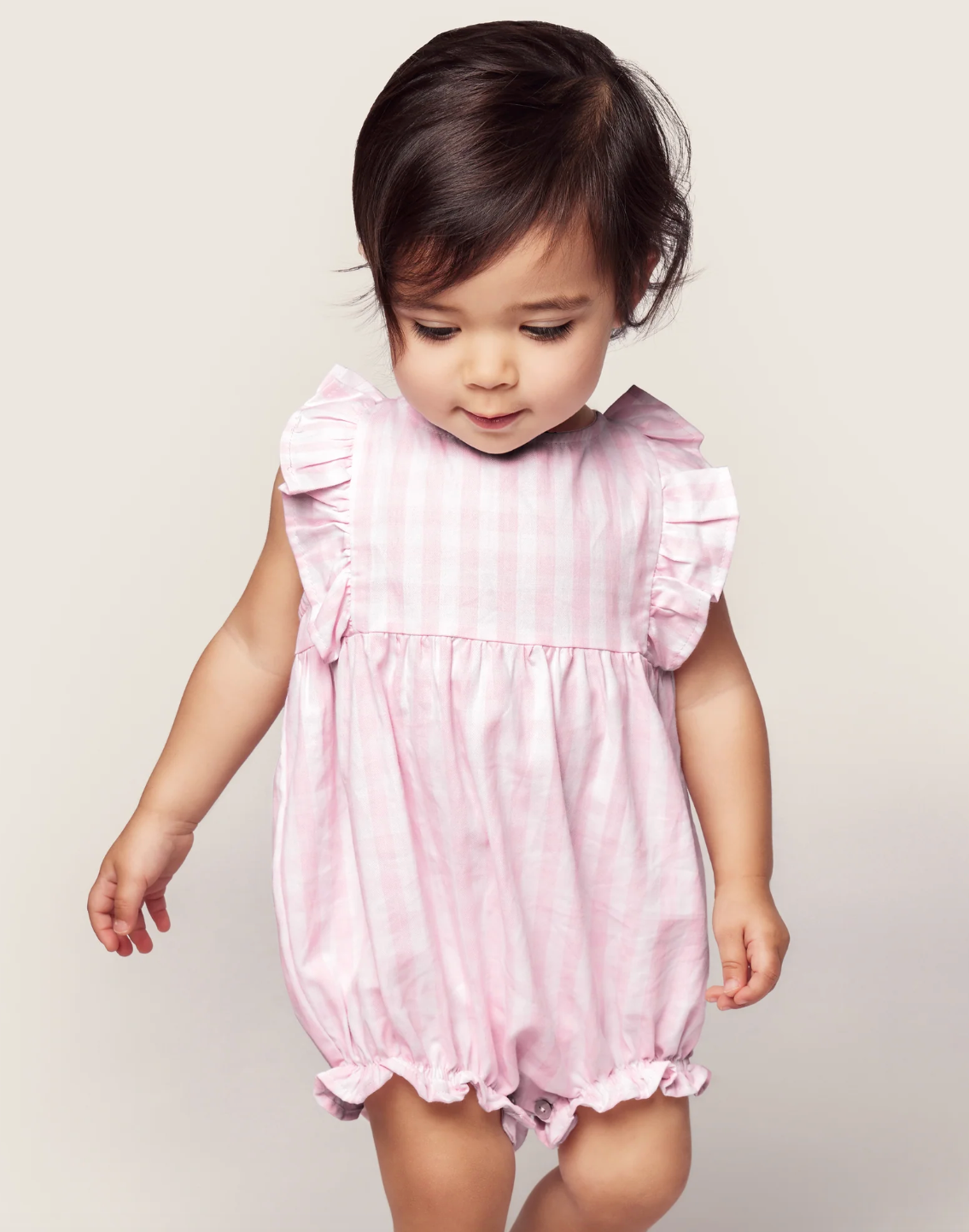 Baby's Twill Ruffled Romper in Pink Gingham
