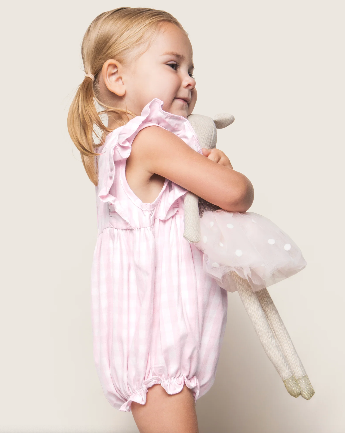 Baby's Twill Ruffled Romper in Pink Gingham