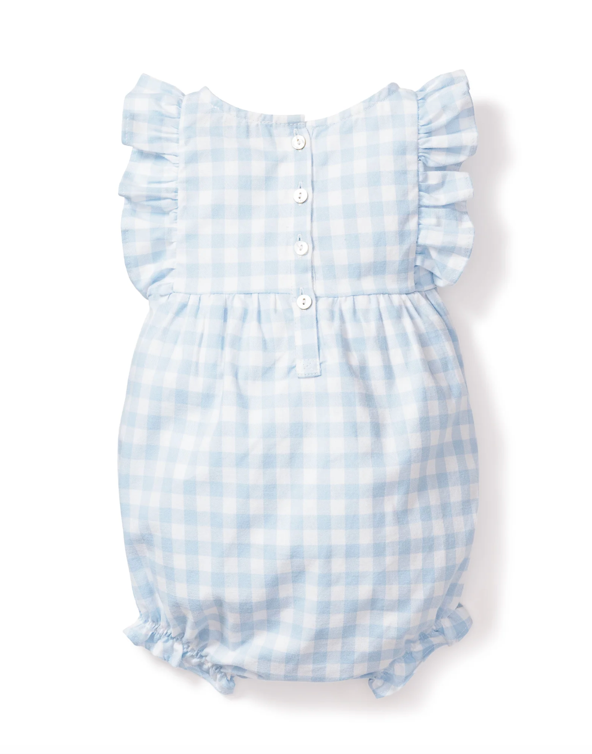 Baby's Twill Ruffled Romper in Light Blue Gingham