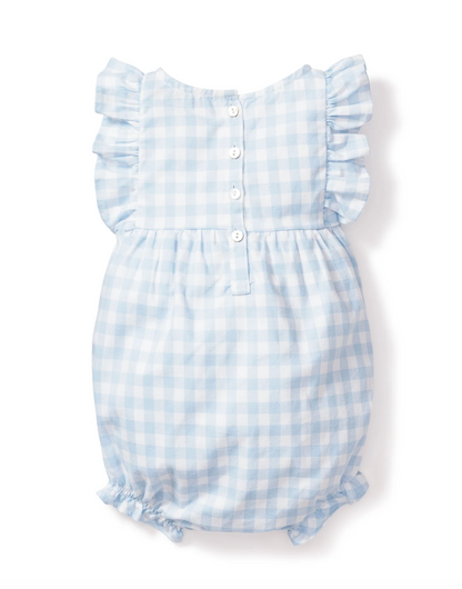 Baby's Twill Ruffled Romper in Light Blue Gingham