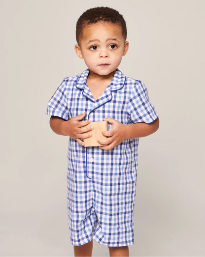 Baby's Twill Summer Romper in Royal Blue Gingham