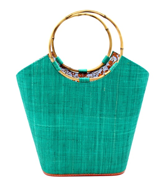 Carmen Straw Bucket Bag with Bamboo Handles
