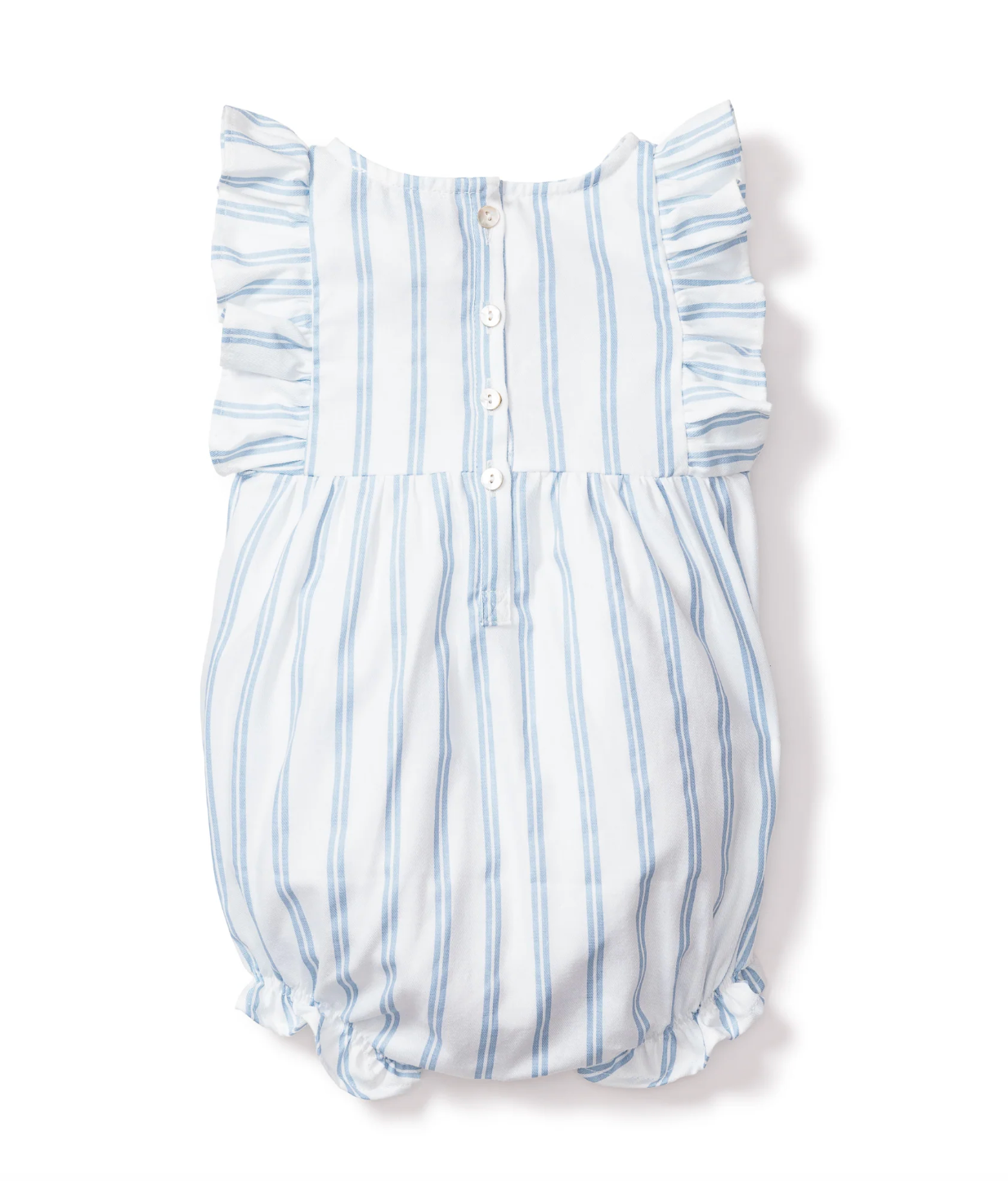 Baby's Twill Ruffled Romper in Periwinkle Stripe