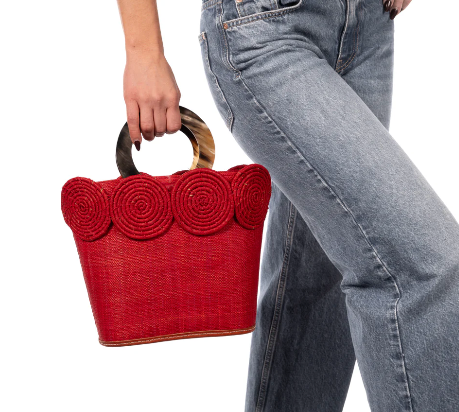 Tazi Disc Straw Handbag with Horn Handle