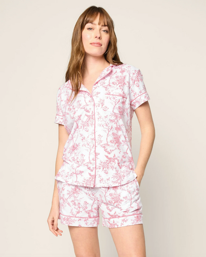 Women's Pima Short Sleeve Short Set in Pink Timeless Toile