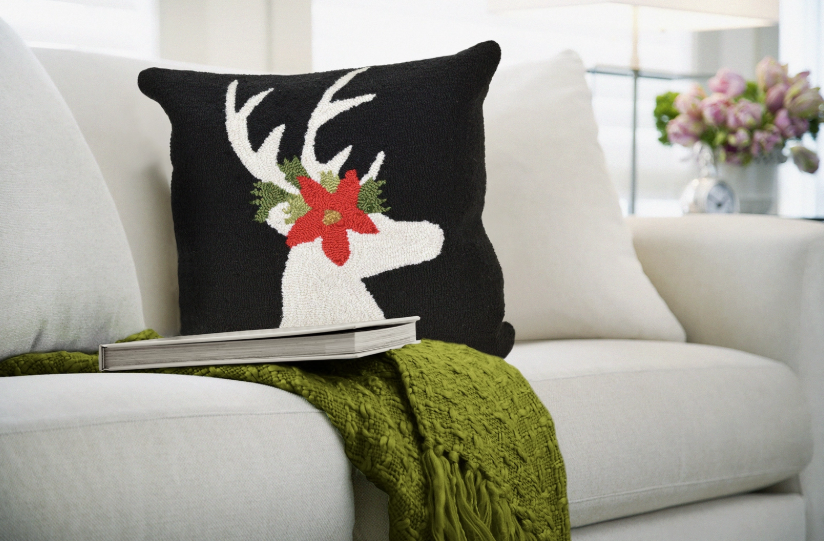 Frontporch Reindeer Indoor/Outdoor Pillow Black