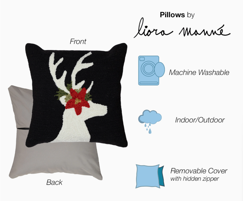 Frontporch Reindeer Indoor/Outdoor Pillow Black