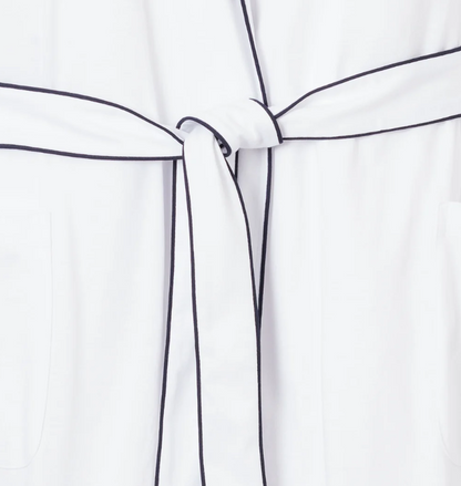 Women's Pima Robe in White with Navy Piping