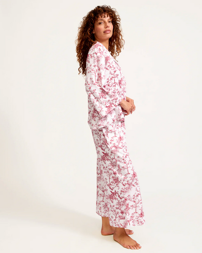 The Olivia Wide Leg Pima Pajama Set in Red Timeless Toile