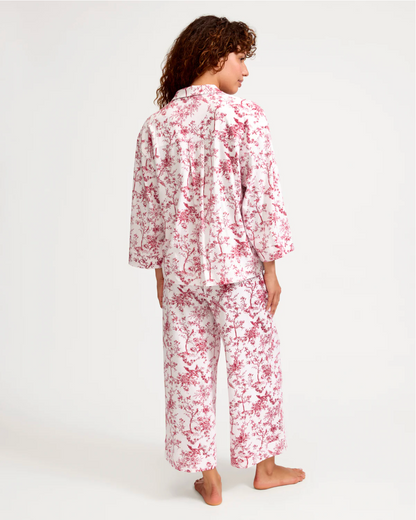 The Olivia Wide Leg Pima Pajama Set in Red Timeless Toile