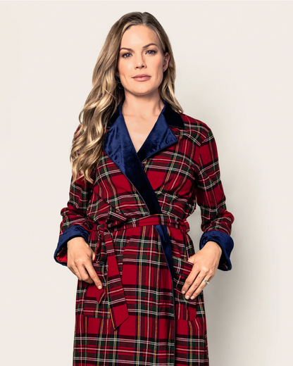 Women's Long Robe with Velvet Trim in Imperial Tartan