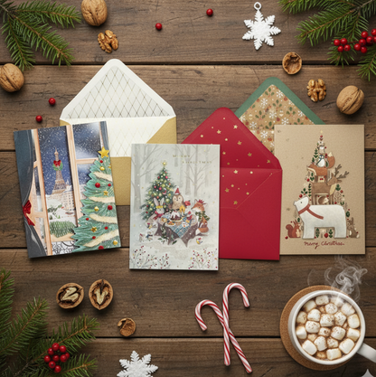 Paris Scene Through French Doors Christmas Card