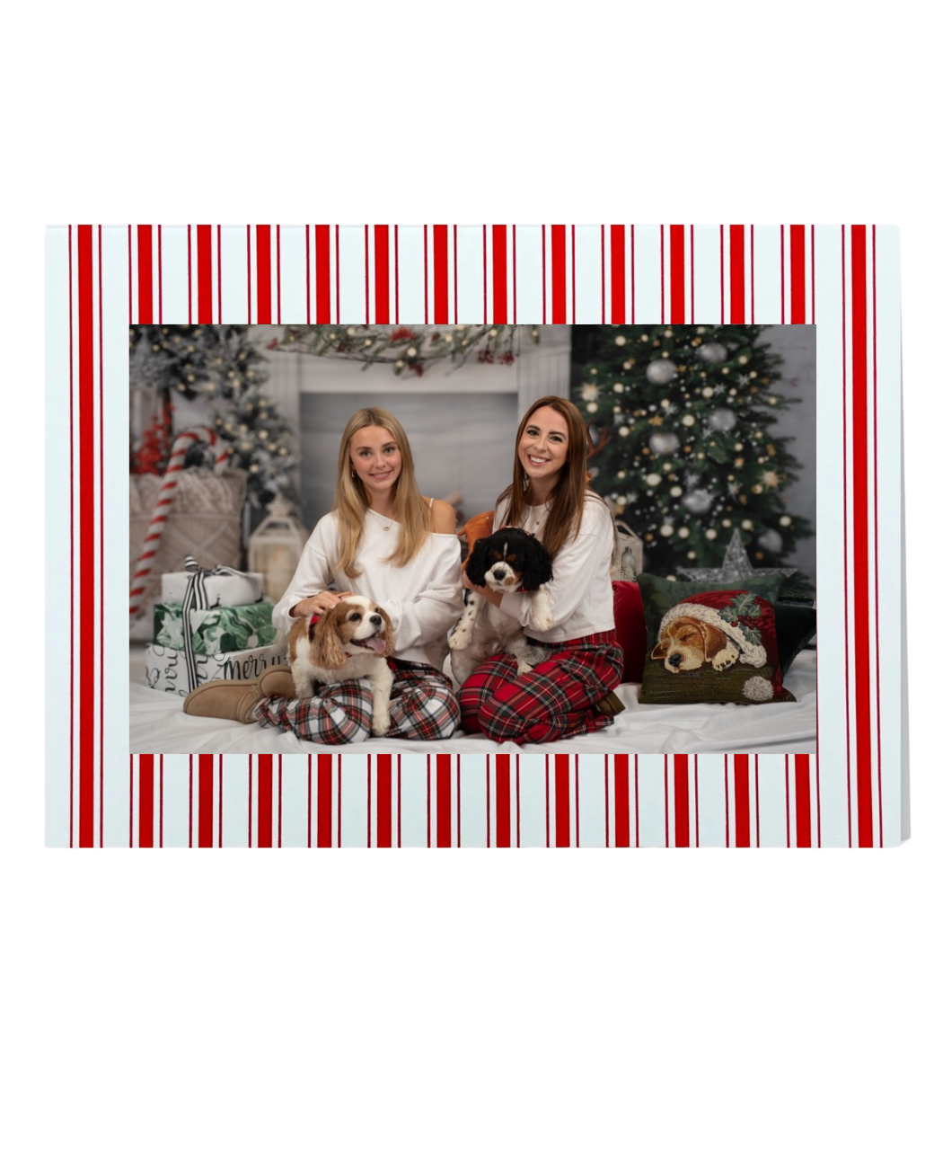 Embossed Red French Ticking Holiday Photo Card Set
